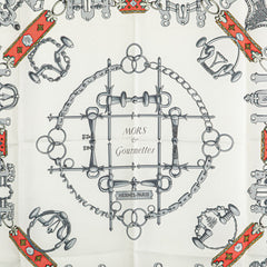 エルメス カレ90 MORS ETGOURMETTES 馬術と鎖 スカーフ ホワイト シルバー マルチカラー シルク レディース HERMES 【中古】