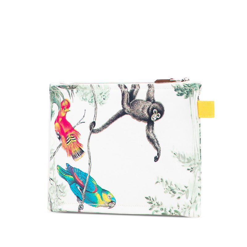 エルメス トゥルースフラット EQUATEUR 赤道直下 ポーチ ホワイト グリーン マルチカラー キャンバス レディース HERMES 【中古】