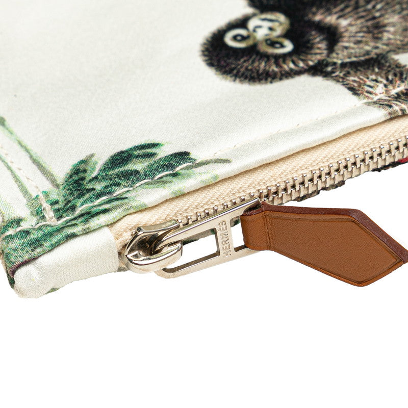 エルメス トゥルースフラット EQUATEUR 赤道直下 ポーチ ホワイト グリーン マルチカラー キャンバス レディース HERMES 【中古】