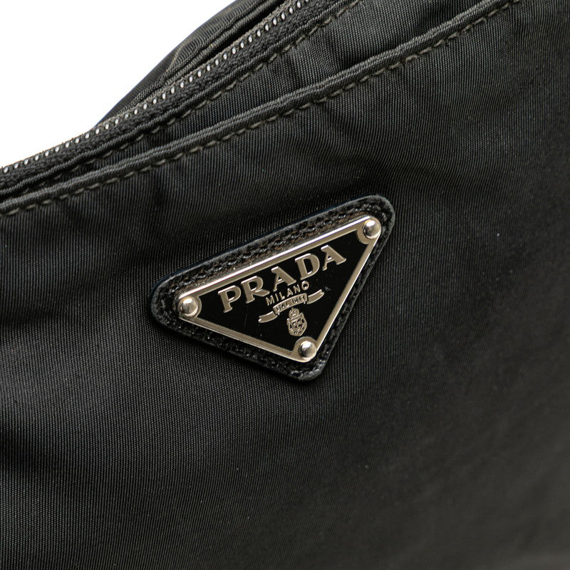 プラダ 三角ロゴプレート ショルダーバッグ ブラック ナイロン レディース PRADA 【中古】