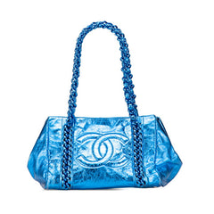 シャネル ラグジュアリーライン ココマーク トートバッグ ブルー レザー レディース CHANEL 【中古】