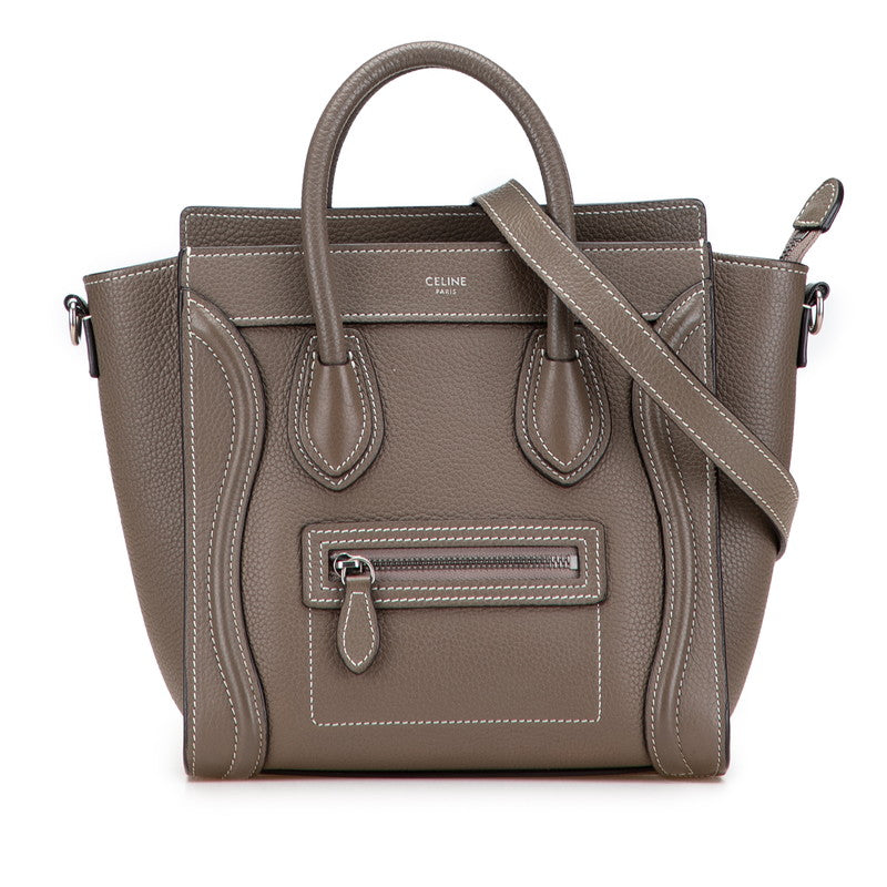 セリーヌ ラゲージ ナノショッパー ハンドバッグ ショルダーバッグ 2WAY グレージュ レザー レディース CELINE 【中古】