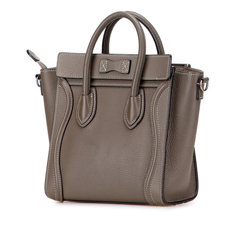 セリーヌ ラゲージ ナノショッパー ハンドバッグ ショルダーバッグ 2WAY グレージュ レザー レディース CELINE 【中古】