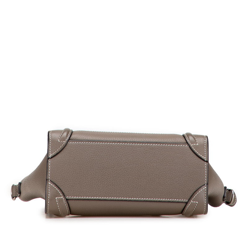 セリーヌ ラゲージ ナノショッパー ハンドバッグ ショルダーバッグ 2WAY グレージュ レザー レディース CELINE 【中古】