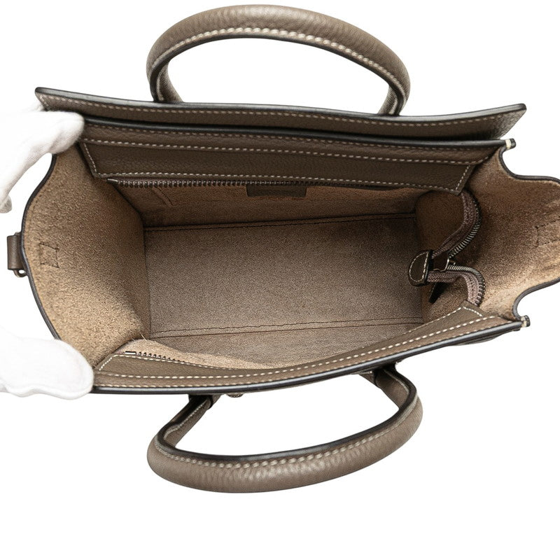 セリーヌ ラゲージ ナノショッパー ハンドバッグ ショルダーバッグ 2WAY グレージュ レザー レディース CELINE 【中古】