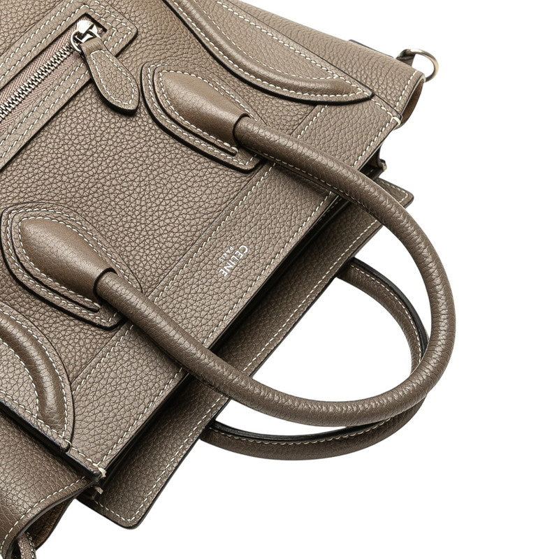 セリーヌ ラゲージ ナノショッパー ハンドバッグ ショルダーバッグ 2WAY グレージュ レザー レディース CELINE 【中古】