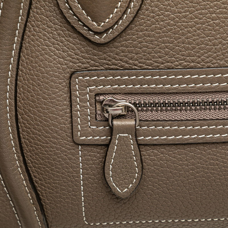 セリーヌ ラゲージ ナノショッパー ハンドバッグ ショルダーバッグ 2WAY グレージュ レザー レディース CELINE 【中古】