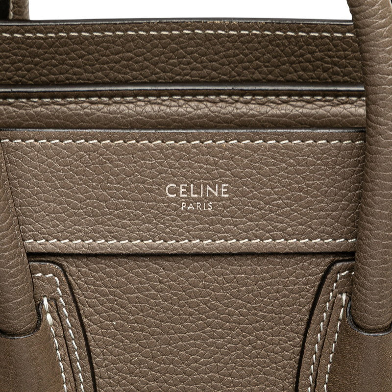 セリーヌ ラゲージ ナノショッパー ハンドバッグ ショルダーバッグ 2WAY グレージュ レザー レディース CELINE 【中古】