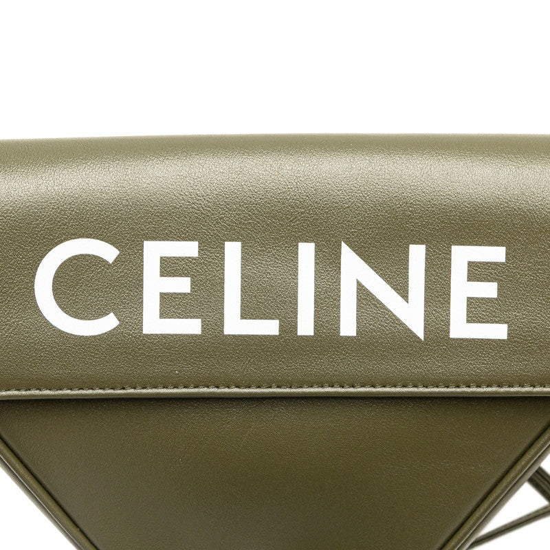 セリーヌ ロゴ トライアングル ショルダーバッグ カーキ レザー レディース CELINE 【中古】