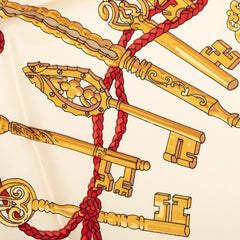 エルメス カレ90 LES CLES 鍵 スカーフ ベージュ マルチカラー シルク レディース HERMES 【中古】