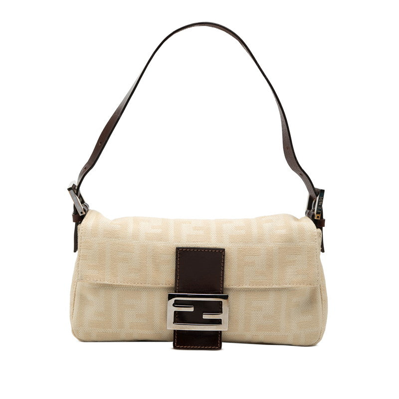 フェンディ ズッカ マンマバゲット ワンショルダーバッグ アイボリー ブラウン キャンバス レザー レディース FENDI 【中古】