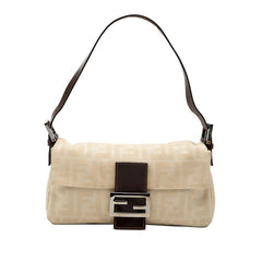 フェンディ ズッカ マンマバゲット ワンショルダーバッグ アイボリー ブラウン キャンバス レザー レディース FENDI 【中古】