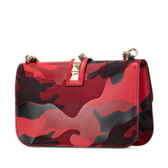ヴァレンティノ ロックスタッズ カモフラージュ ショルダーバッグ レッド ブラック レザー キャンバス レディース VALENTINO 【中古】