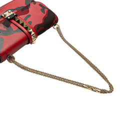 ヴァレンティノ ロックスタッズ カモフラージュ ショルダーバッグ レッド ブラック レザー キャンバス レディース VALENTINO 【中古】