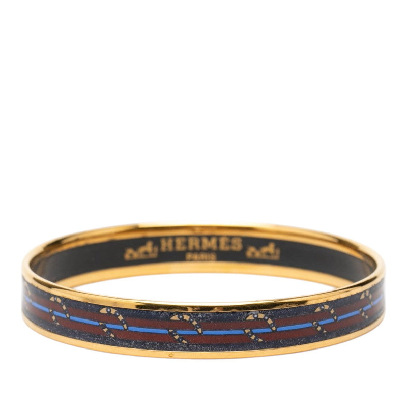 エルメス エマイユPM 七宝焼き バングル ゴールド ネイビー系 メッキ レディース HERMES 【中古】