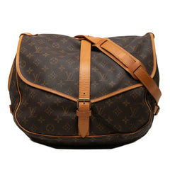 ルイ ヴィトン モノグラム ソミュール35 斜め掛け ショルダーバッグ M42254 ブラウン PVC レザー レディース LOUIS VUITTON 【中古】