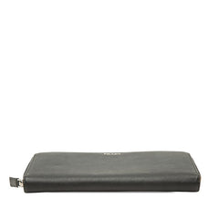 プラダ ロゴ 長財布 ラウンドファスナー ブラック レザー レディース PRADA 中古