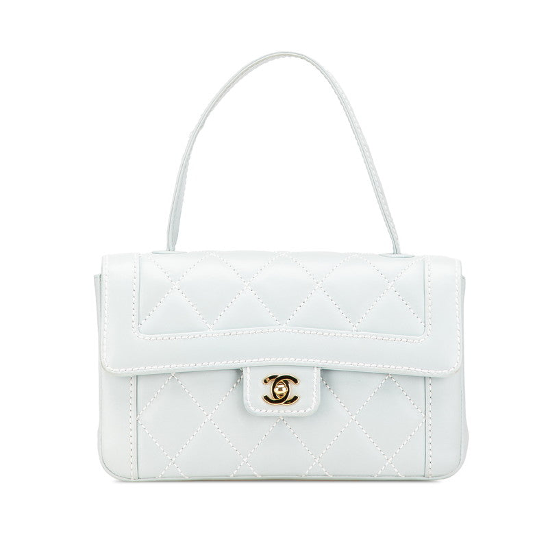 シャネル ココマーク ワイルドステッチ ハンドバッグ ライトブルー ラムスキン レディース CHANEL 【中古】