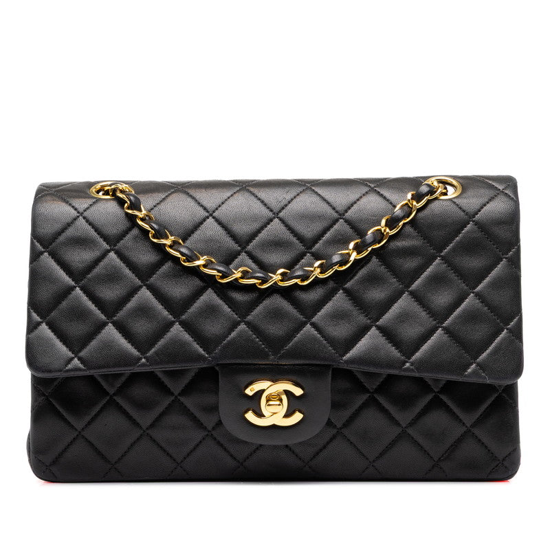 シャネル マトラッセ25 ココマーク ダブルフラップ ショルダーバッグ ブラック ゴールド金具 ラムスキン レディース CHANEL 中古