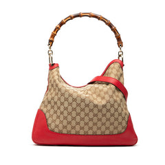 グッチ GGキャンバス バンブー ハンドバッグ ショルダーバッグ 2WAY 282315 レッド ブラウン キャンバス レザー レディース GUCCI 【中古】