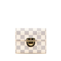 ルイ ヴィトン ダミエ アズール ポルト フォイユ コアラ 三つ折り財布 N60013 ホワイト PVC レディース LOUIS VUITTON 【中古】