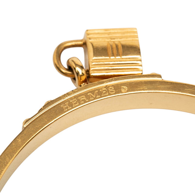エルメス ケリーバングル カデナ モチーフ バングル ゴールド ブルー メッキ レザー レディース HERMES 【中古】