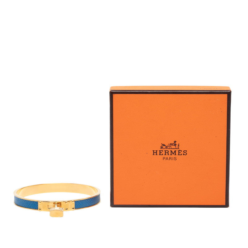 エルメス ケリーバングル カデナ モチーフ バングル ゴールド ブルー メッキ レザー レディース HERMES 【中古】