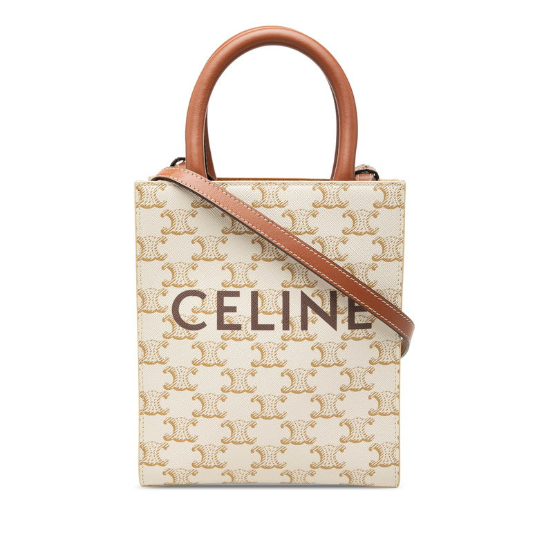 セリーヌ トリオンフ ミニ バーティカル カバ ハンドバッグ ショルダーバッグ 2WAY ホワイト ブラウン PVC レザー レディース CELINE 【中古】