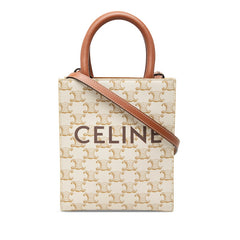 セリーヌ トリオンフ ミニ バーティカル カバ ハンドバッグ ショルダーバッグ 2WAY ホワイト ブラウン PVC レザー レディース CELINE 【中古】