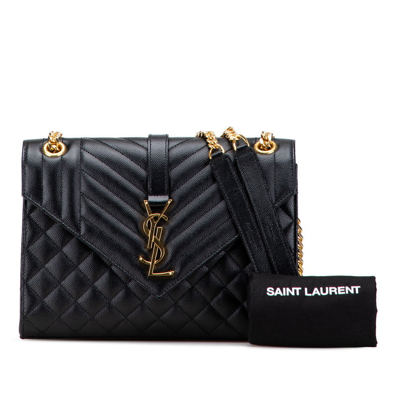 サンローラン エンヴェロープ チェーンショルダーバッグ ハンドバッグ ブラック ゴールド レザー レディース SAINT LAURENT 【中古】