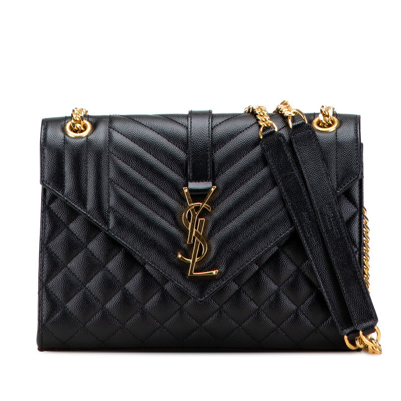 サンローラン エンヴェロープ チェーンショルダーバッグ ハンドバッグ ブラック ゴールド レザー レディース SAINT LAURENT 【中古】