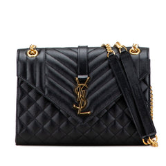 サンローラン エンヴェロープ チェーンショルダーバッグ ハンドバッグ ブラック ゴールド レザー レディース SAINT LAURENT 【中古】