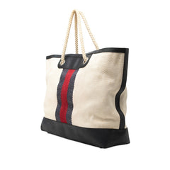 グッチ シェリーライン トートバッグ 281910 ネイビー アイボリー キャンバス レザー レディース GUCCI 【中古】