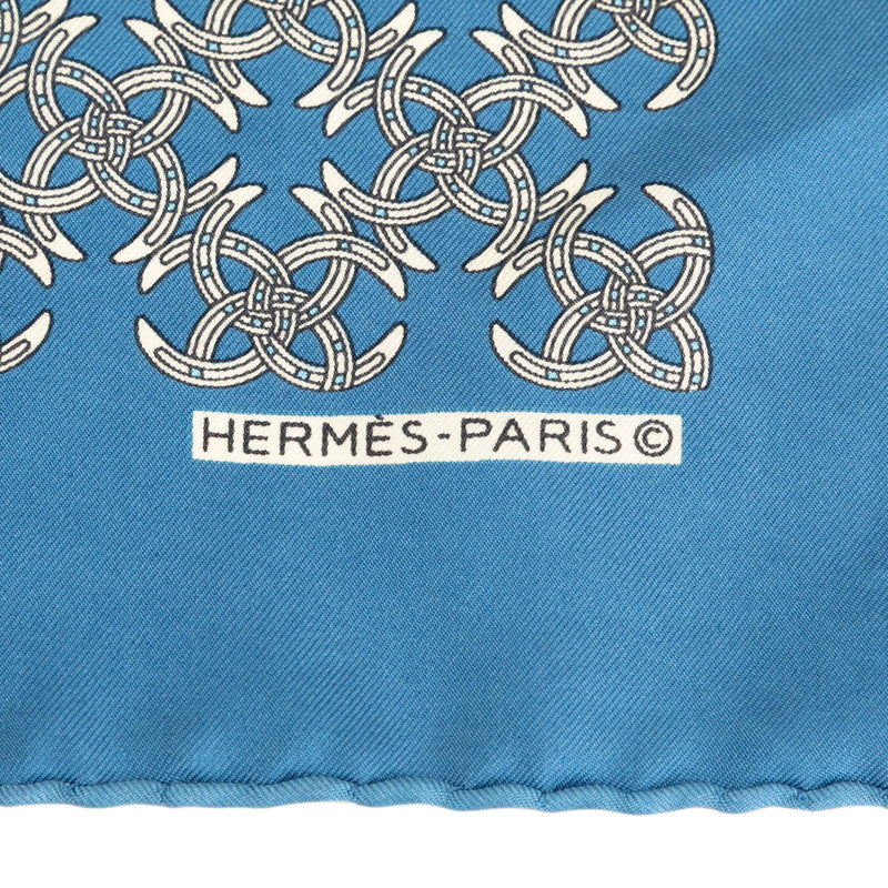 エルメス カレ45 プチカレ スカーフ ブルー ホワイト シルク レディース HERMES 【中古】