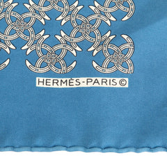 エルメス カレ45 プチカレ スカーフ ブルー ホワイト シルク レディース HERMES 【中古】