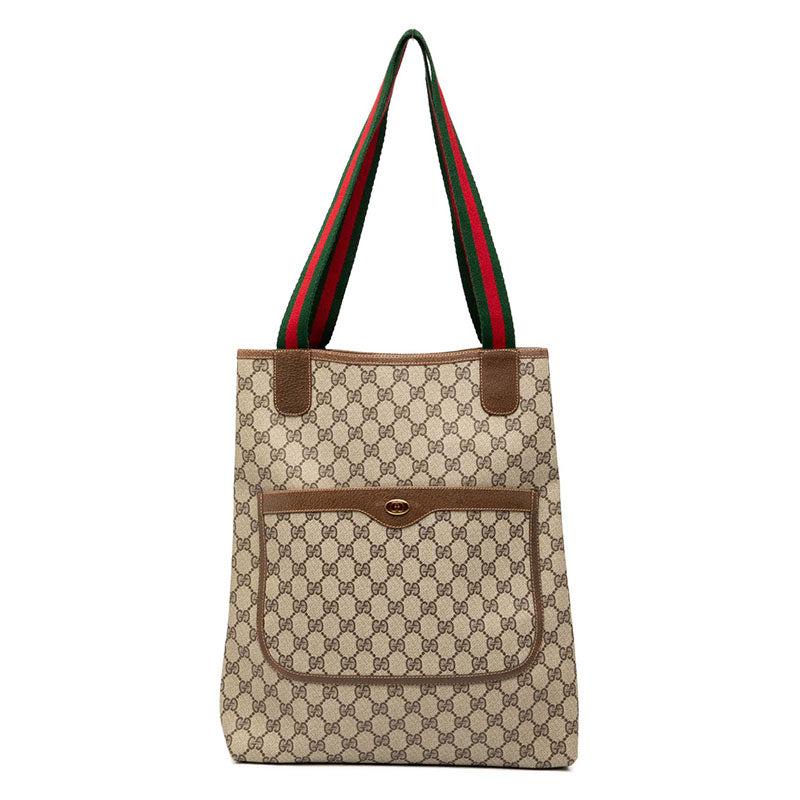 グッチ GGスプリーム シェリーライン トートバッグ ショルダーバッグ 001.080.494 ベージュ ブラウン PVC レザー レディース GUCCI 【中古】