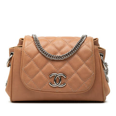 シャネル ココマーク マトラッセ チェーンショルダーバッグ ベージュ シルバー金具 レザー レディース CHANEL 【中古】