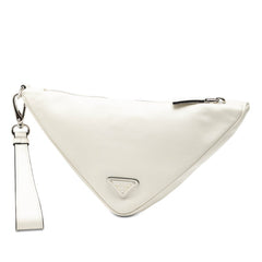 プラダ 三角ロゴプレート トライアングル ポーチ クラッチバッグ 1NE039 ホワイト レザー レディース PRADA 【中古】