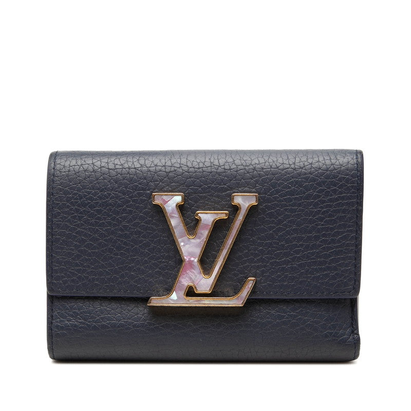 ルイ ヴィトン ポルトフォイユ カプシーヌ コンパクト 三つ折り財布 M81674 ネイビー トリヨンレザー レディース LOUIS VUITTON 中古