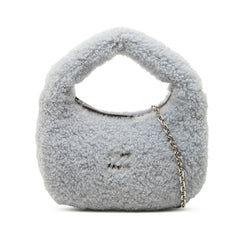 ミュウミュウ ワンダー ホーボーバッグ ハンドバッグ チェーン ショルダーバッグ 2WAY ブルー系 ウール レディース MIUMIU 中古