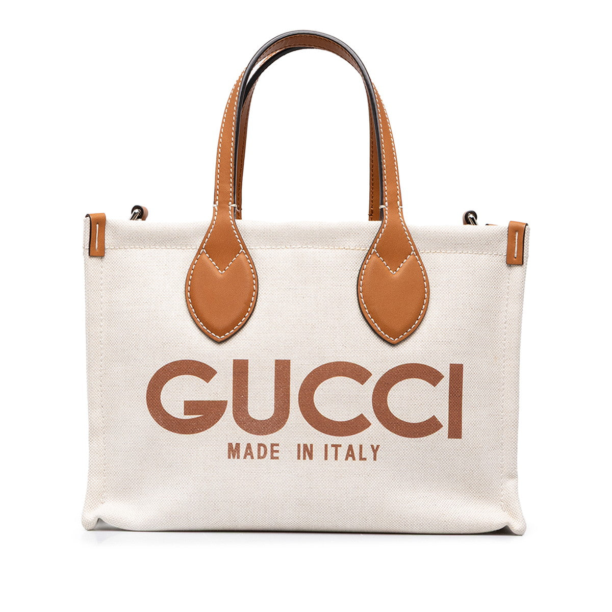 グッチ ロゴプリント トートバッグ 772144 アイボリー ブラウン キャンバス レザー レディース GUCCI 中古