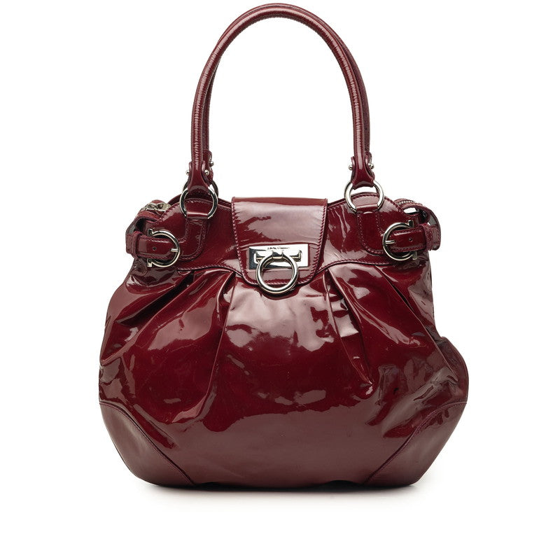 サルヴァトーレフェラガモ ガンチーニ ハンドバッグ トートバッグ レッド系 エナメル レディース Salvatore Ferragamo 中古