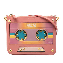 エム シー エム カセット スタッズ 斜め掛け ショルダーバッグ ピンク マルチカラー レザー レディース MCM 【中古】