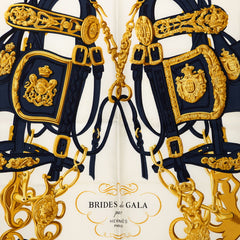 エルメス カレ90 BRIDES de GALA 式典用の馬勒 スカーフ ホワイト ネイビー シルク レディース HERMES 中古