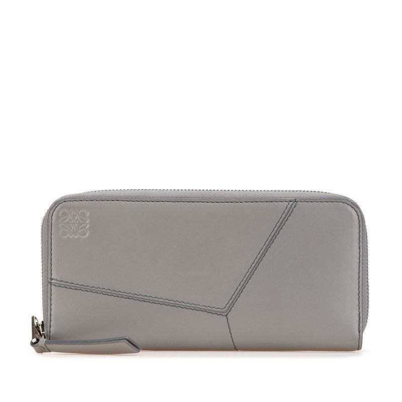 ロエベ アナグラム パズル ラウンドファスナー 長財布 グレー レザー レディース LOEWE 【中古】