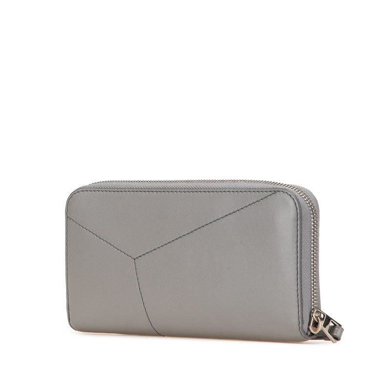 ロエベ アナグラム パズル ラウンドファスナー 長財布 グレー レザー レディース LOEWE 【中古】