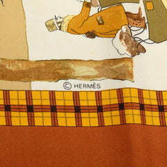 エルメス カレ90 冬の郵便馬車 L'Hiver en Poste スカーフ ブラウン系 シルク レディース HERMES 中古