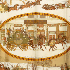 エルメス カレ90 冬の郵便馬車 L'Hiver en Poste スカーフ ブラウン系 シルク レディース HERMES 中古