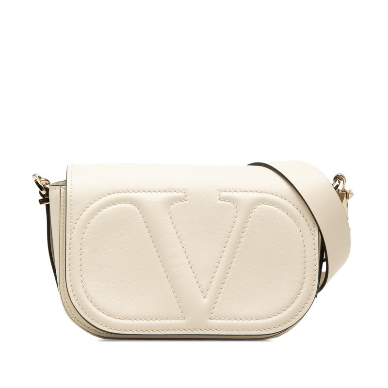 ヴァレンティノ ガラヴァーニ Vロゴ ウォーク 斜め掛け ショルダーバッグ アイボリー レザー レディース VALENTINO 【中古】