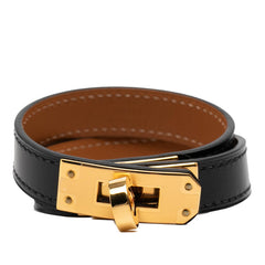 エルメス ケリー ドゥブルトゥール ブレスレット T1 ブラック ゴールド金具 ボックスカーフ メッキ レディース HERMES 【中古】